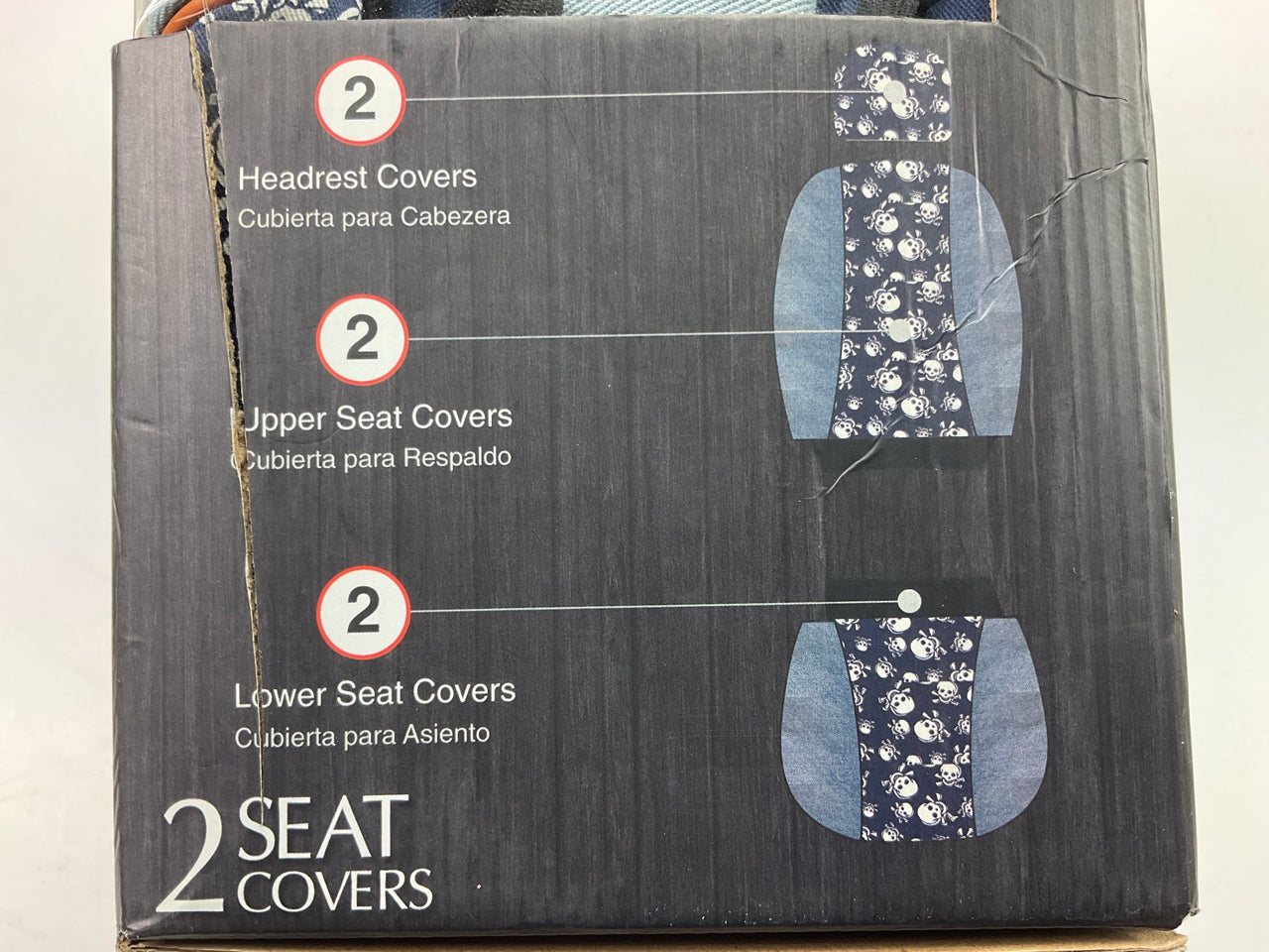 Pilot Automotive SC-473 Stonewash Denim With Tiny Skulls Inset Seat Covers, PAIR