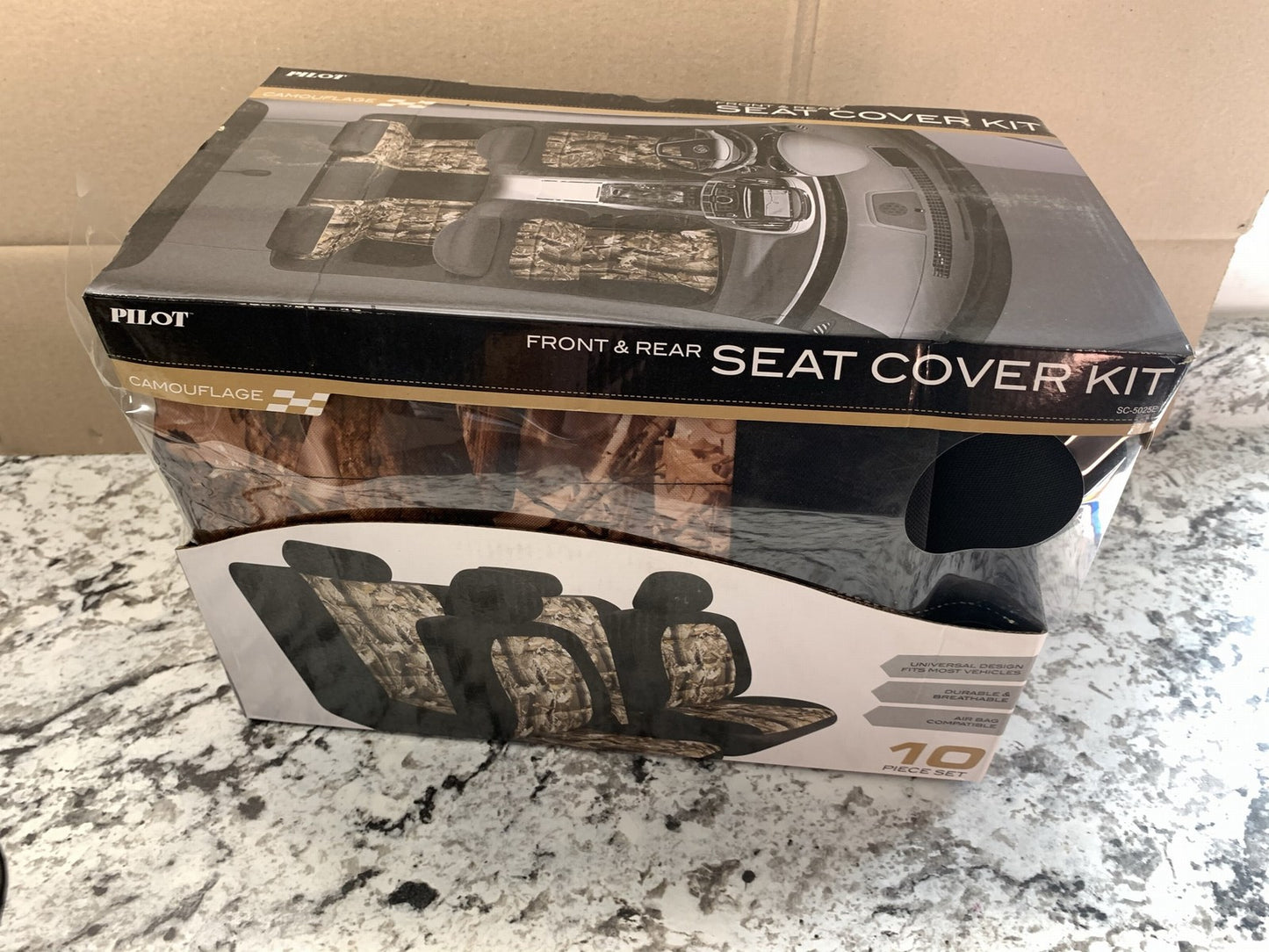 Pilot Automotive SC-5025E Black Camo Mesh Seat Cover Front Seats And Rear Bench Type 2