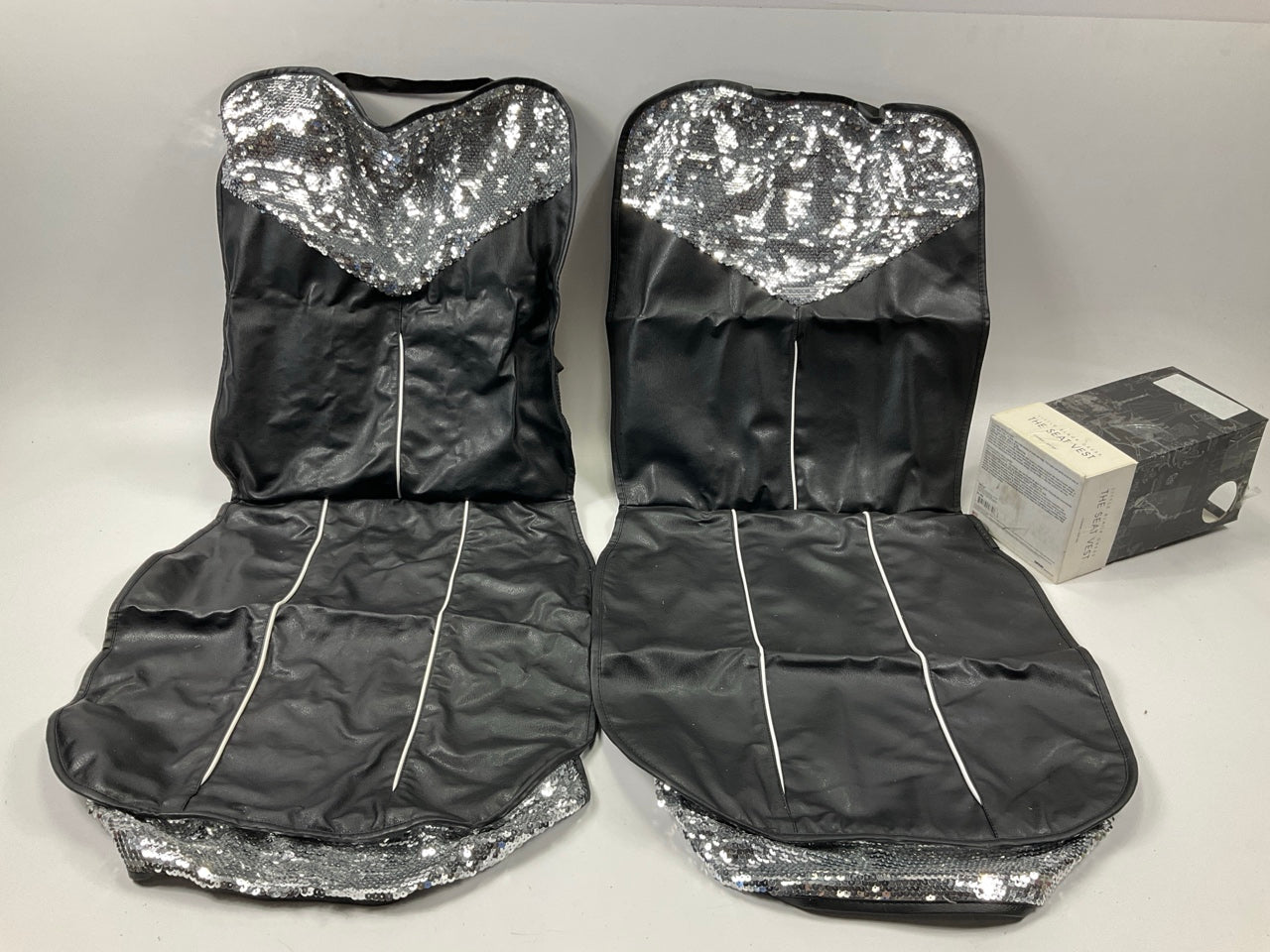 (2) Pilot SC-568 Low Back/ High Back Seat Cover, Black Leather & Sequins