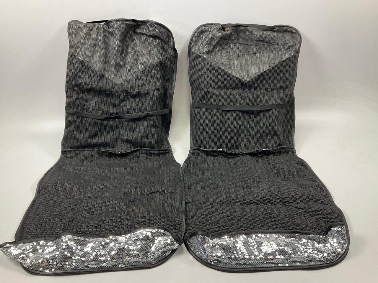 (2) Pilot SC-568 Low Back/ High Back Seat Cover, Black Leather & Sequins