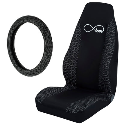 Pilot SC606 ONE Seat Cover & Steering Wheel Cover Kit, Infinity Love Emblem Logo
