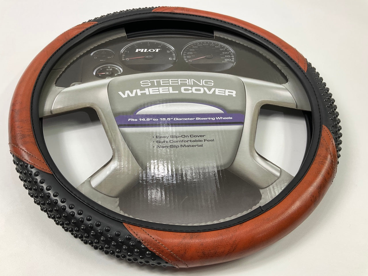 Pilot SW-217 Steering Wheel Cover Burlwood With Massage Grip - 14.5''-15.5'' Diam.