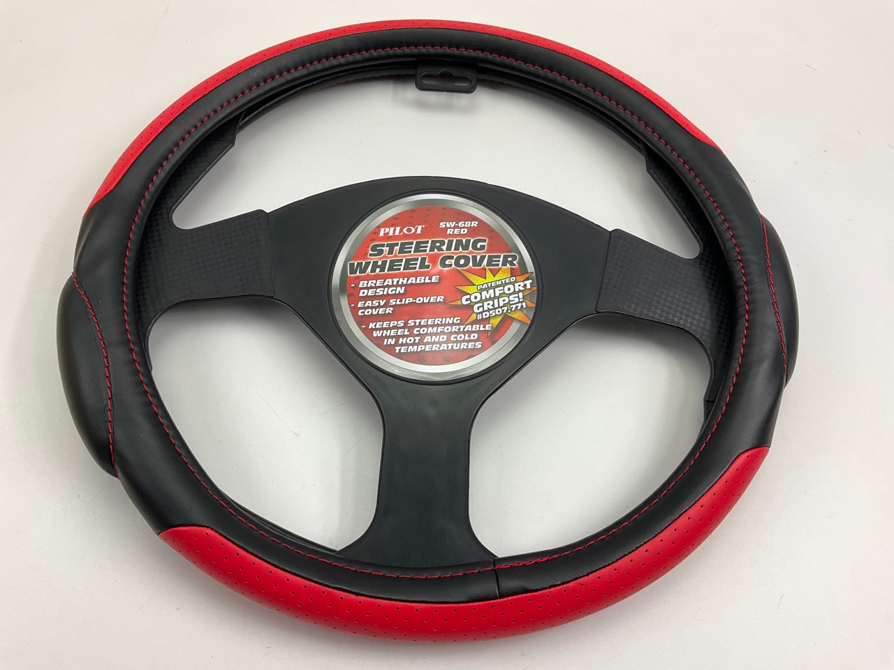 Pilot SW-68R Racing Style Steering Wheel Cover - Red / Black 14.5'' To 15''