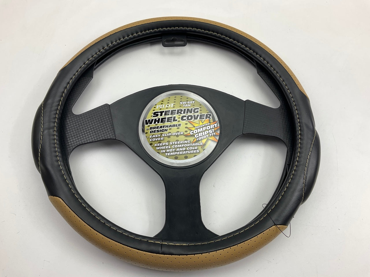 Pilot SW-68T Racing Style Steering Wheel Cover - TAN / Black 14.5'' To 15''