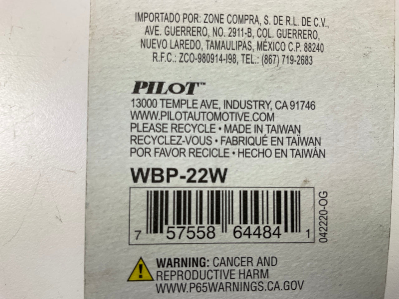Pilot WBP-22W Arista Dual 22'' Anodized White Windshield Wiper Blade
