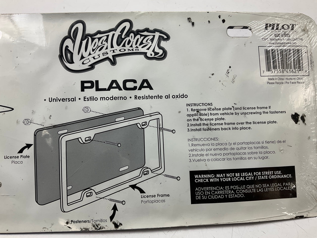 Pilot WCC-0702S License Plate, ''West Coast Customs'', Universal Fit