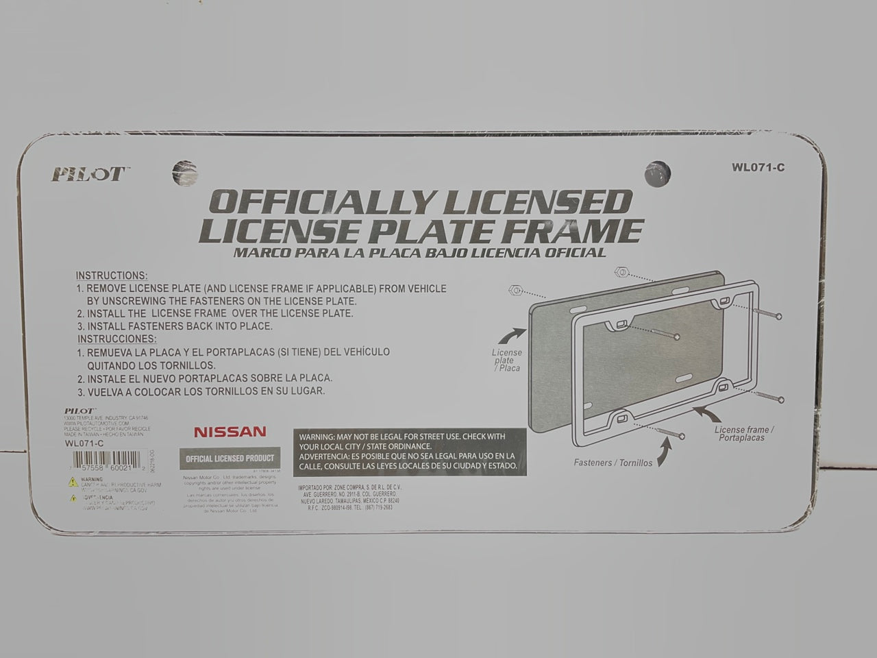 Pilot WL071C Triple Chrome Plated License Plate Frame For NISSAN