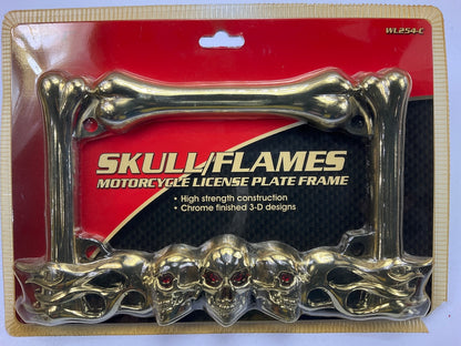 Pilot WL254-C  Skull & Flames Motorcycle License Plate Frame For MOTORCYCLES