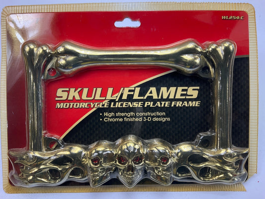 Pilot WL254-C  Skull & Flames Motorcycle License Plate Frame For MOTORCYCLES