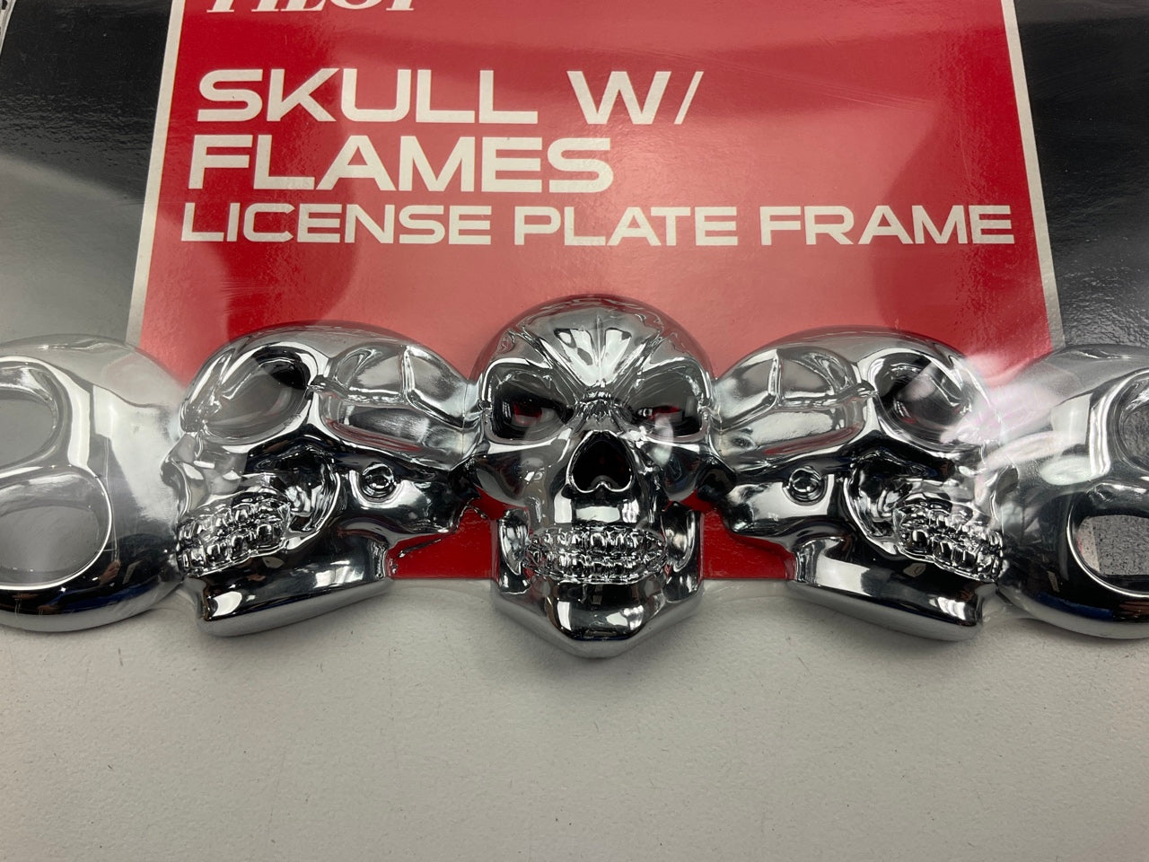 (2) Pilot Automotive WL263-C Chrome Skull And Flame License Plate Frames