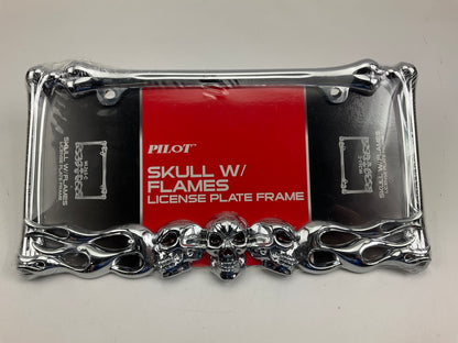 Pilot Automotive WL263-C Chrome Skull And Flame License Plate Frame