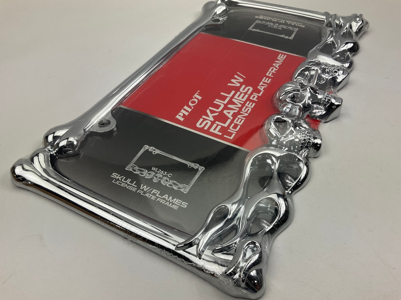 Pilot Automotive WL263-C Chrome Skull And Flame License Plate Frame