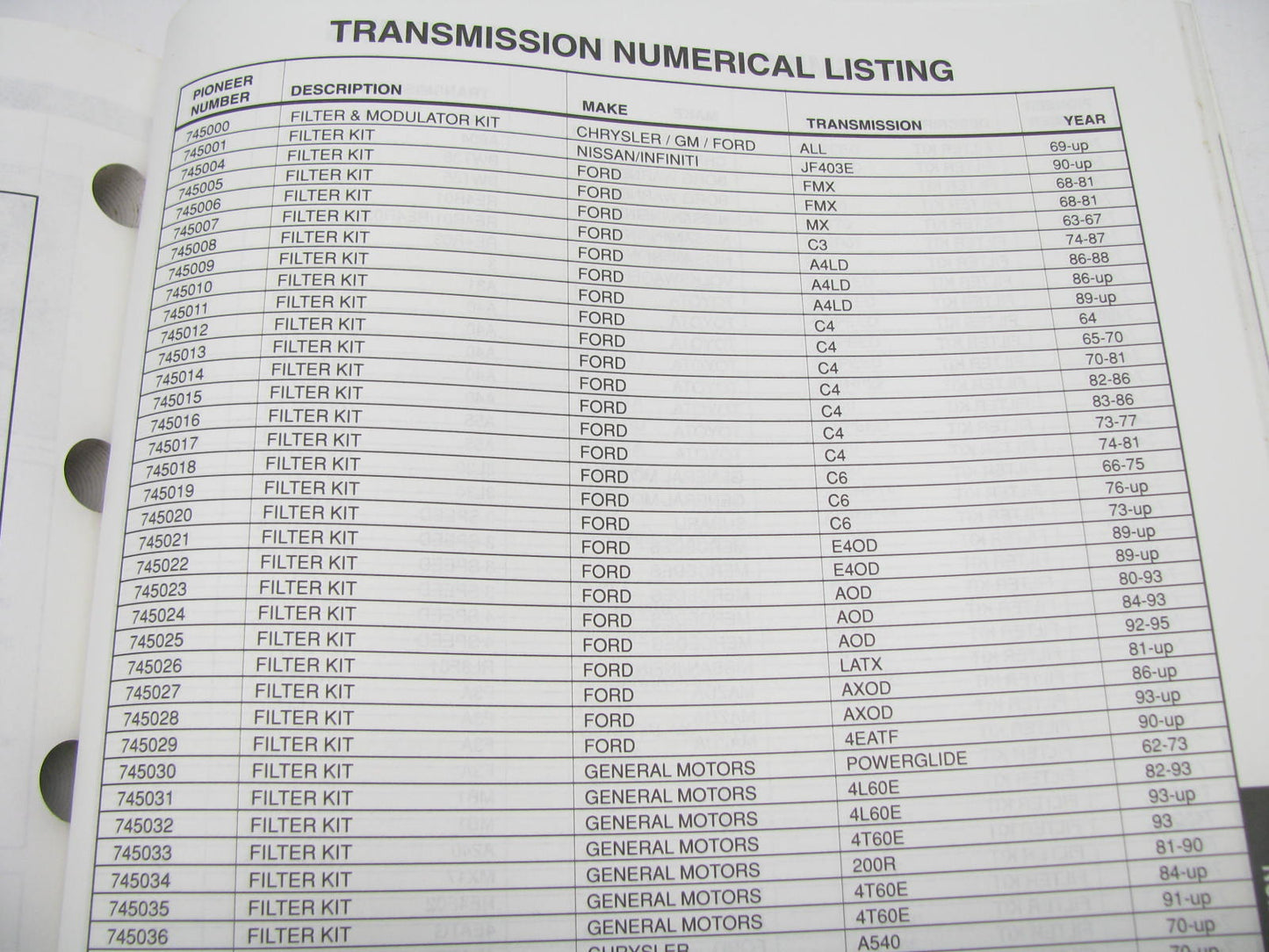 Pioneer INC TR-2001 Transmission Parts Supercedes TR-97 488 Pages