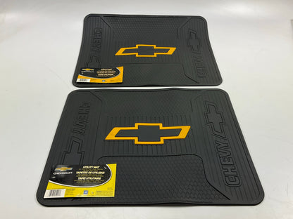 (2) Plasticolor 001217 Rear Rubber 14''x17'' Floor Mats Black Yellow Bowtie Chevy
