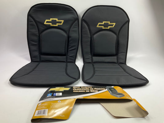 (2) PlastiColor 008512R03 Black Seat Cushions With Chevy Gold Bowtie Logo
