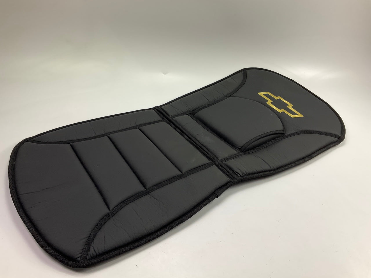 (2) PlastiColor 008512R03 Black Seat Cushions With Chevy Gold Bowtie Logo
