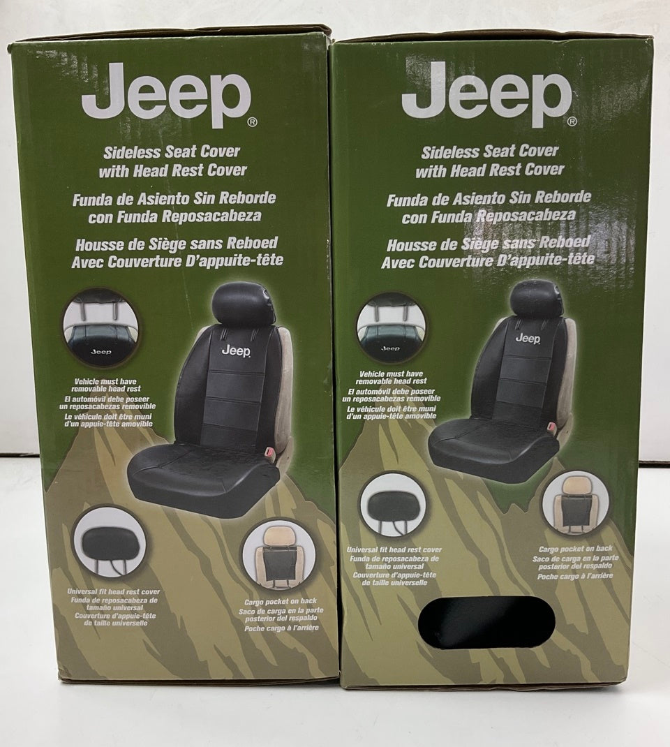 (2) Plasticolor 008581 Universal Black Logo Sideless Seat Covers For Jeep (PAIR)