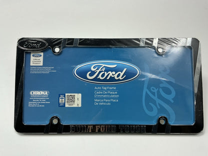 (2) Plasticolor 42528 Ford Built Tough License Plate Frame Chrome, Black Metal