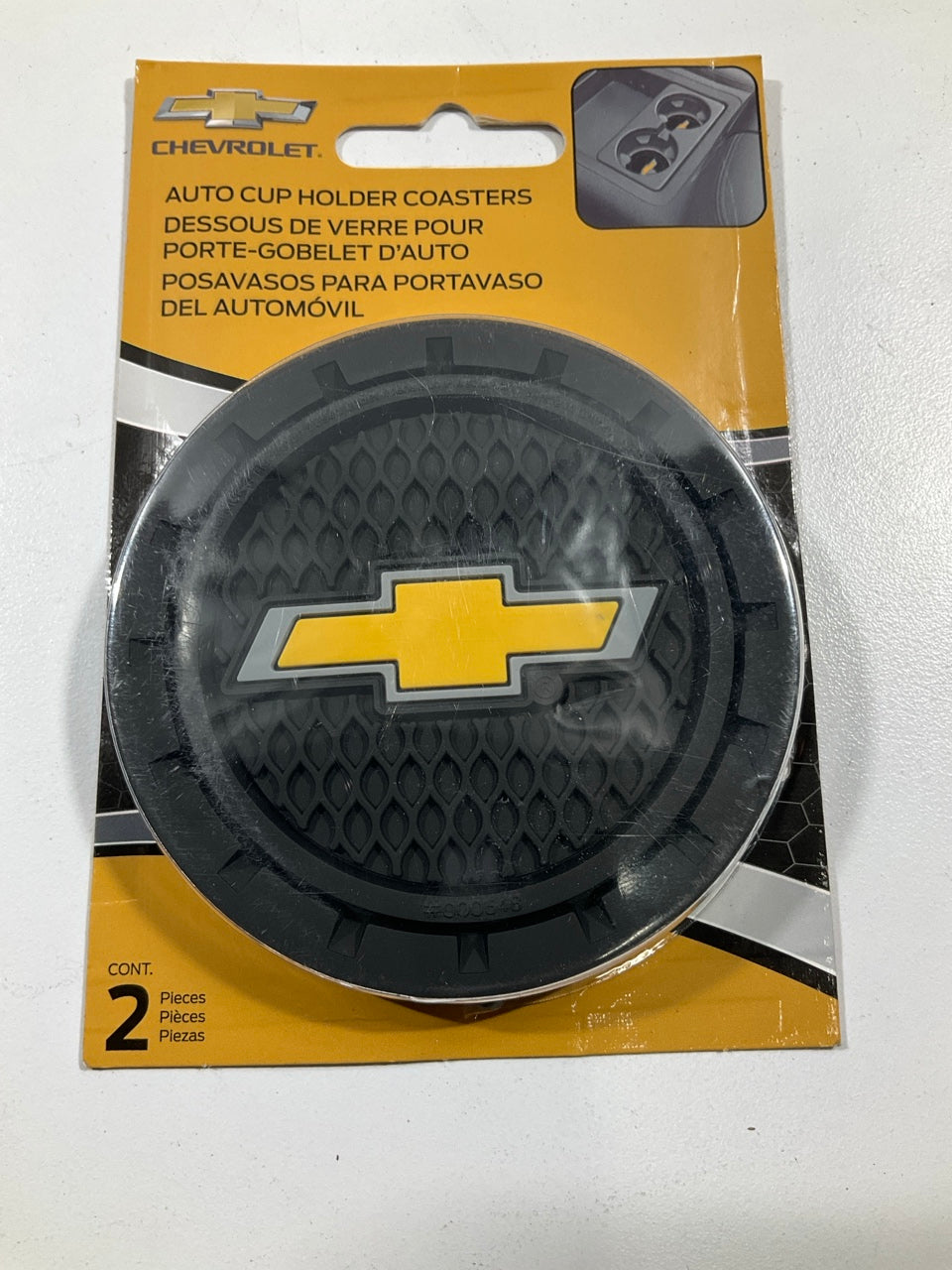 Plasticolor 648 Chevy Car Coaster, 2 Cupholder Coasters With Gold Chevy Bowtie