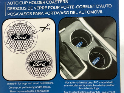 Plasticolor Ford Car Coaster, 2x Cupholder Coasters Set With Blue Ford Oval Logo