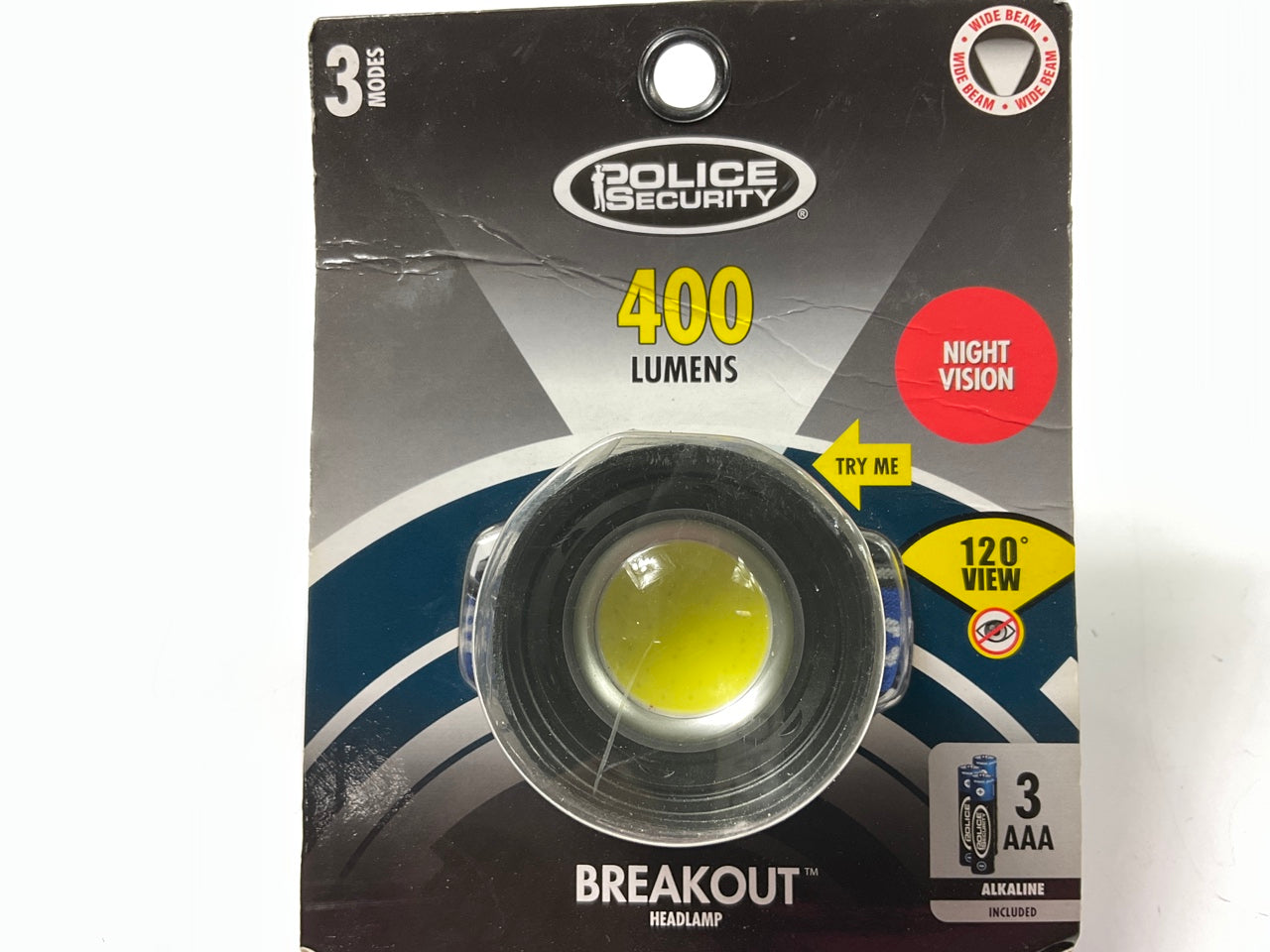 Police Security 98298 Head Mounted Headlamp Head Flashlight 400 Lumens, 3 AAA