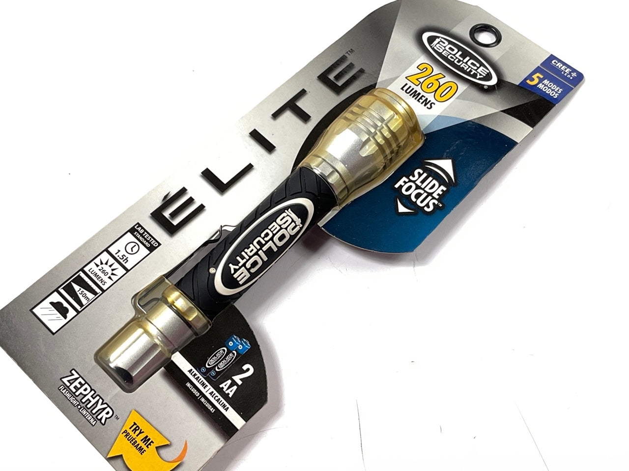 Police Security 99639 Zephyr Flashlight 260 Lumen Cree LED, Use (2) AA Batteries