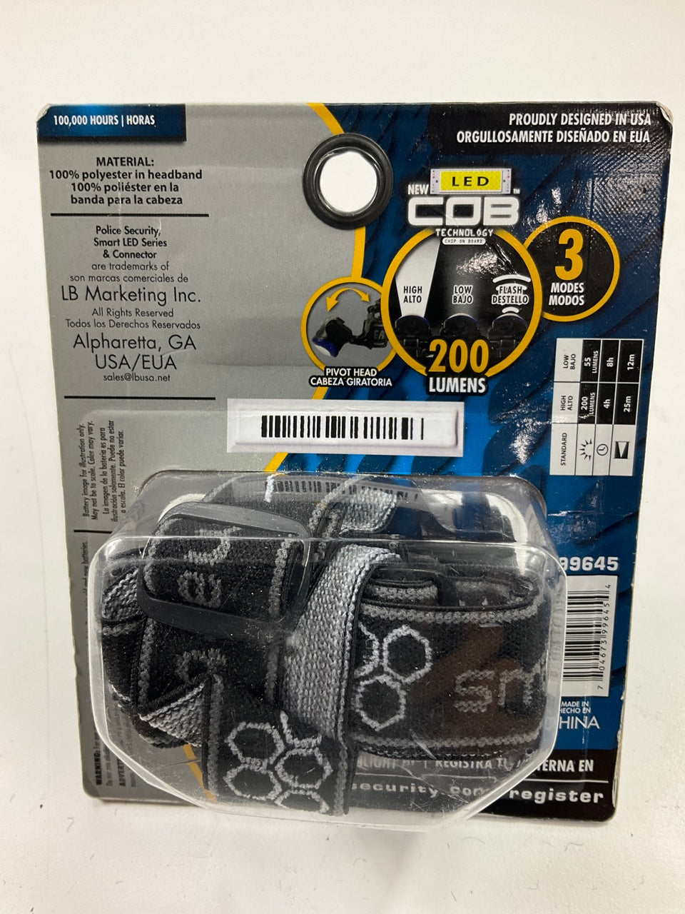 Police Security 99645-200 Headlamp Head Mounted Flashlight Lamp 200 Lumen, 3 AAA