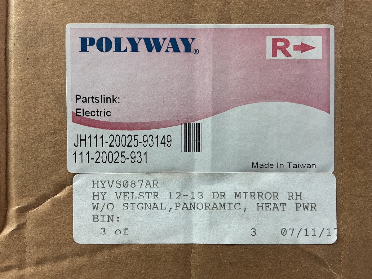 Polyway 111-20025-931 Right Heated Mirror For 2012-2013 Hyundai Veloster
