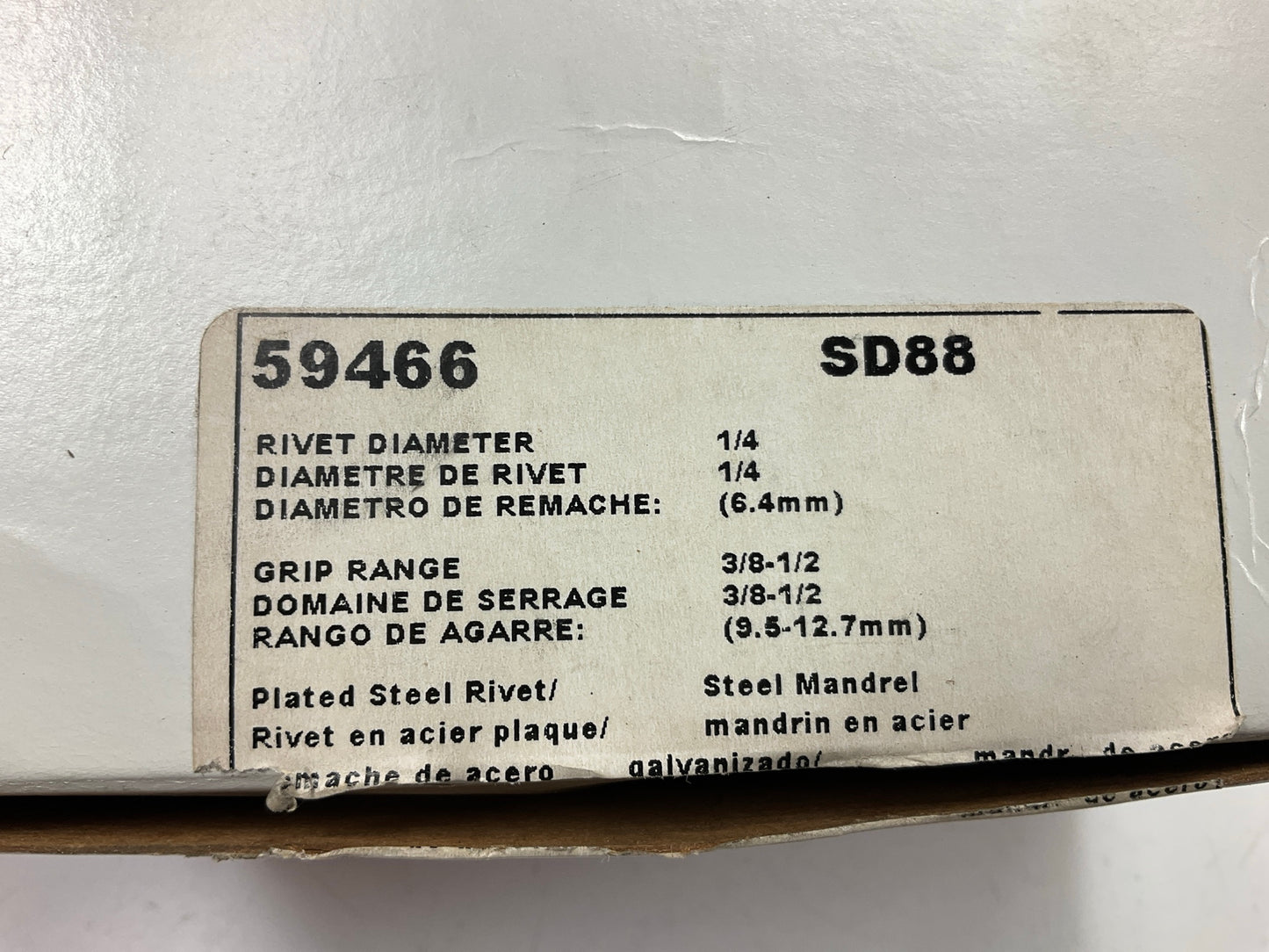 Avdel Plated Steel Rivets SD88, 1/4'' Rivet Diam., 3/8''-1/2'' Grip Range 100 /pack