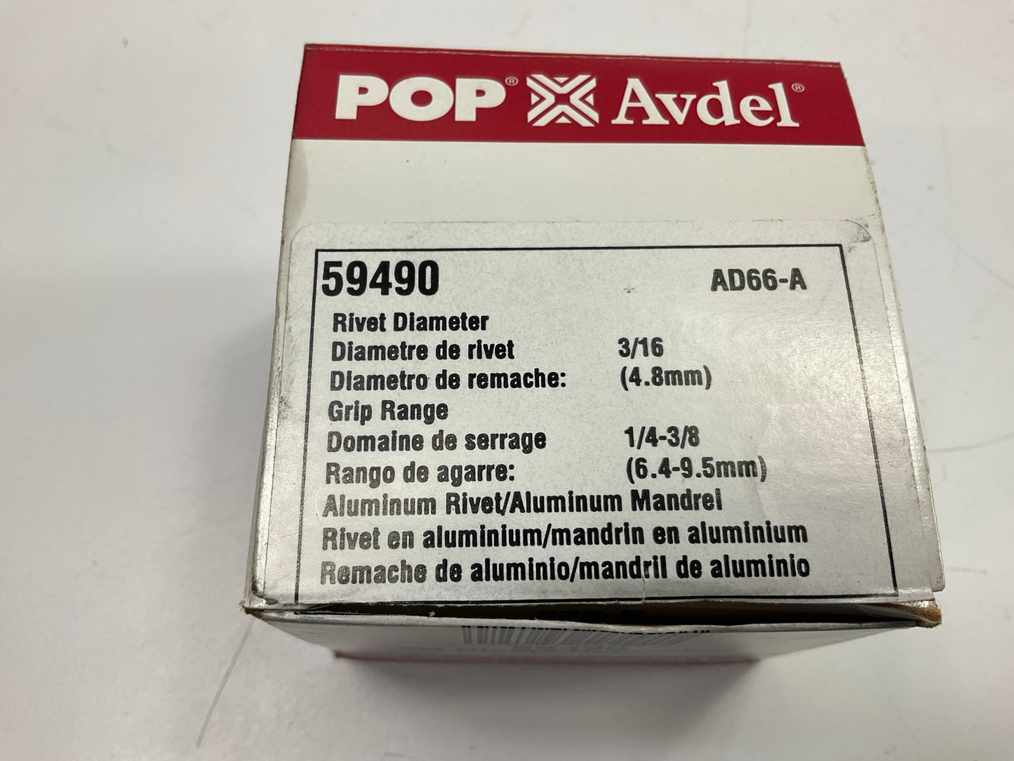 Pop Avdel 59490 Pop Rivets - 1/4'' To 3/8'' Grip Range, Aluminum, 3/16 D., 100/Box