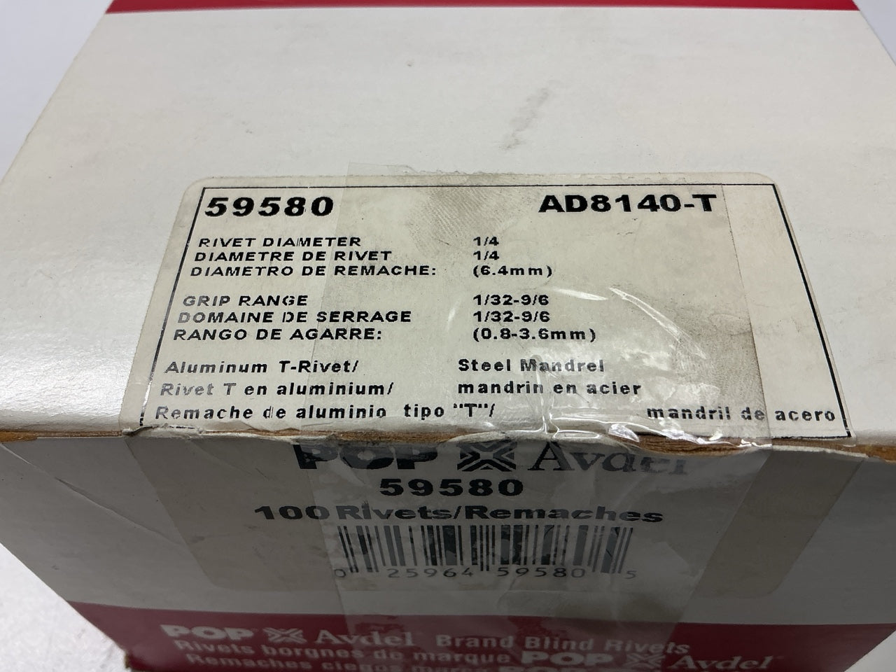 Pop Avdel 59580 Blind Rivets 1/4'' Dia., Head Dia..510'', Grip Range: 1/32''-9/64''