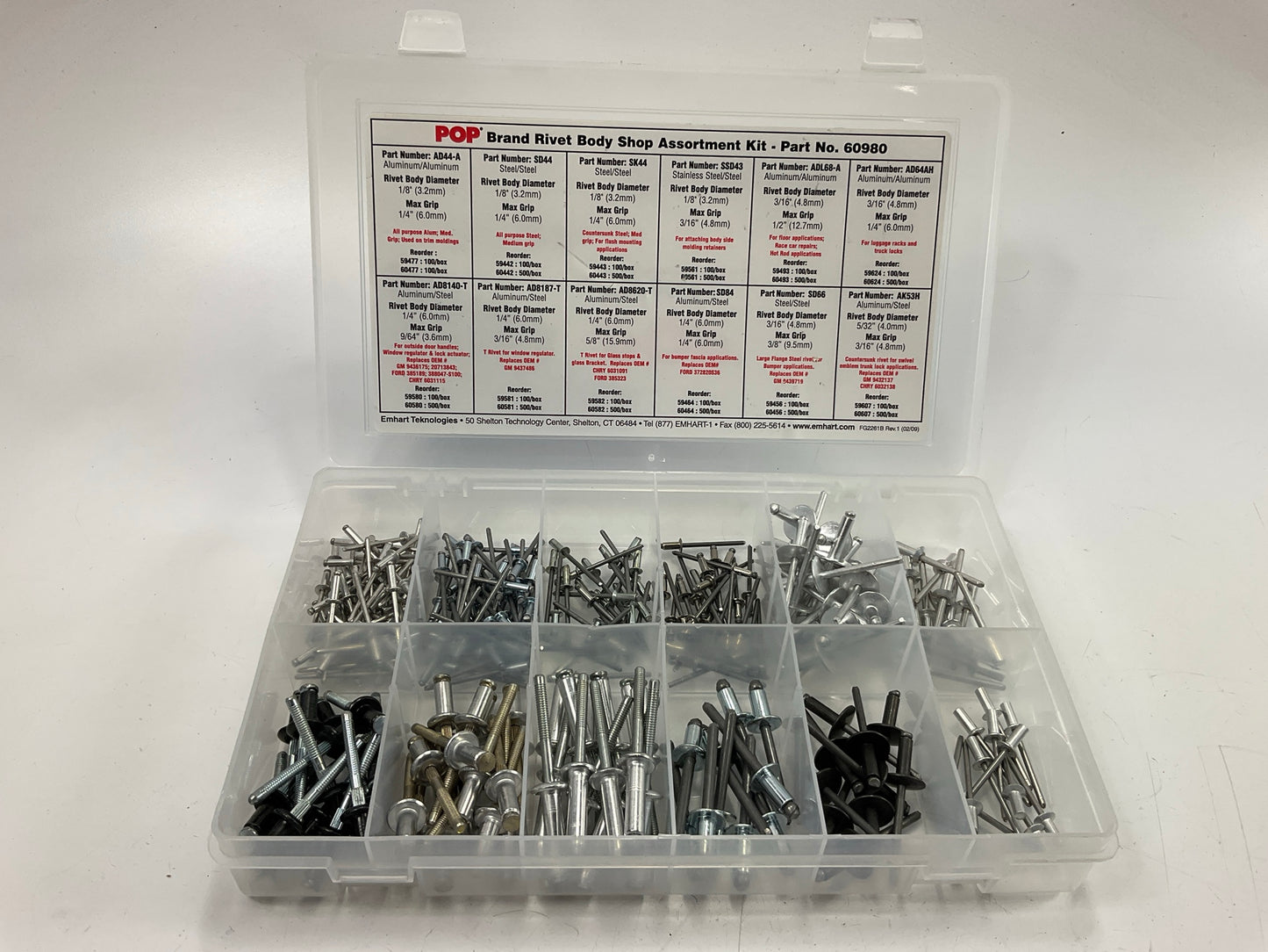 Pop Avdel 60980 POP Rivet Body Shop Assorment Kit, 12 Varieties Of Rivets