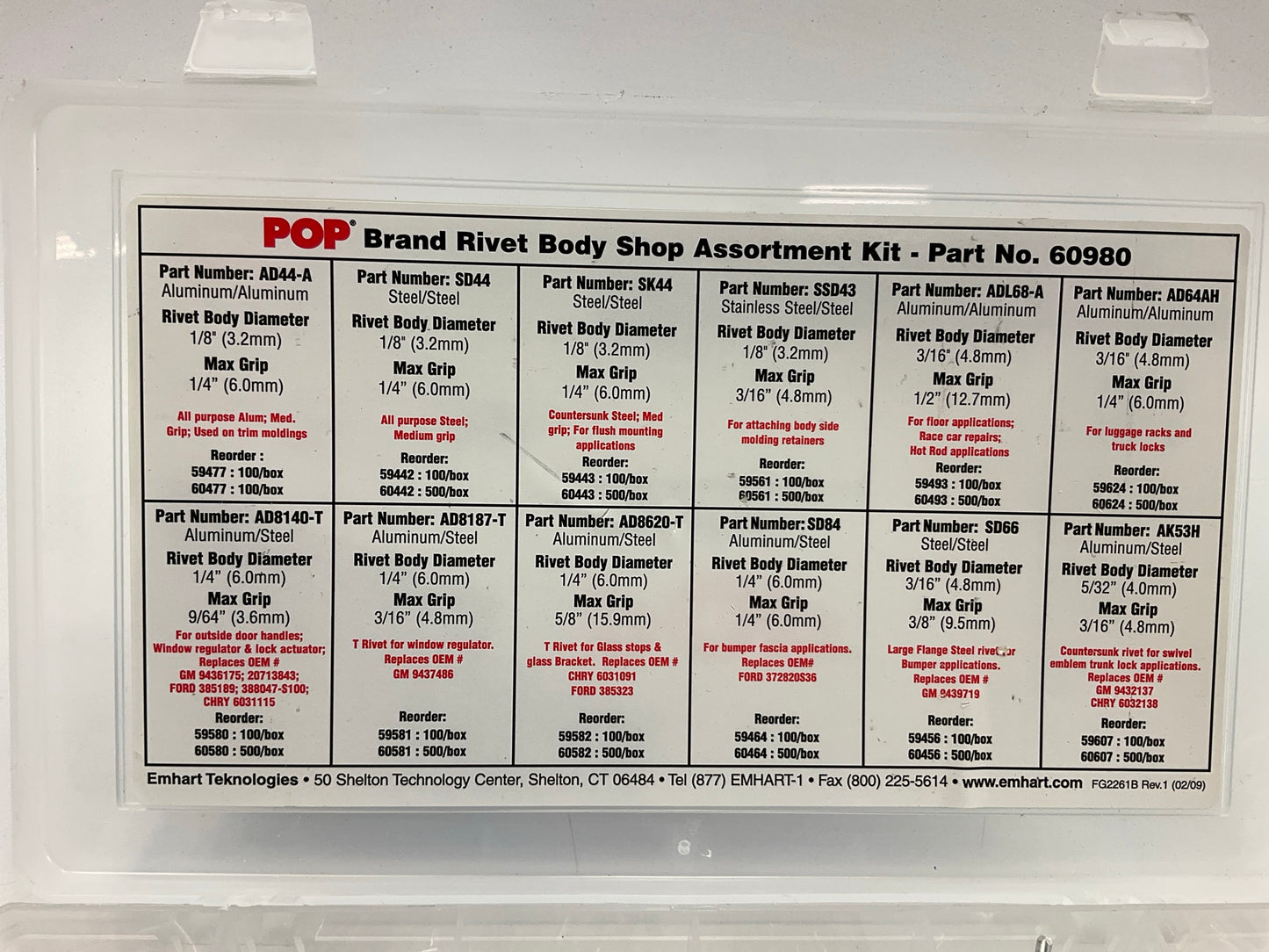 Pop Avdel 60980 POP Rivet Body Shop Assorment Kit, 12 Varieties Of Rivets