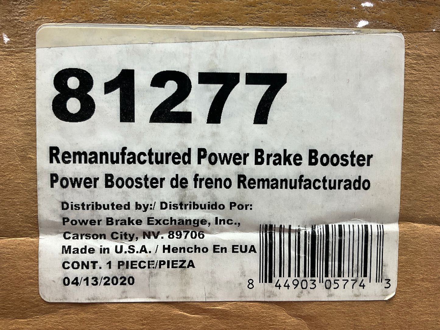 REMAN. Power Brake Exchange 81277 Brake Booster
