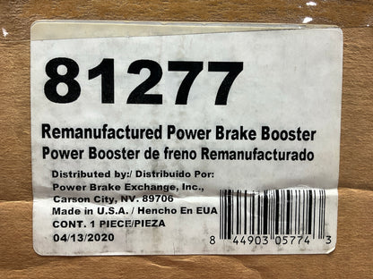 REMAN. Power Brake Exchange 81277 Brake Booster