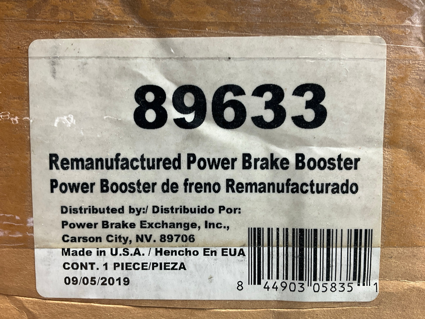 REMAN. Power Brake Exchange 89633 Brake Booster