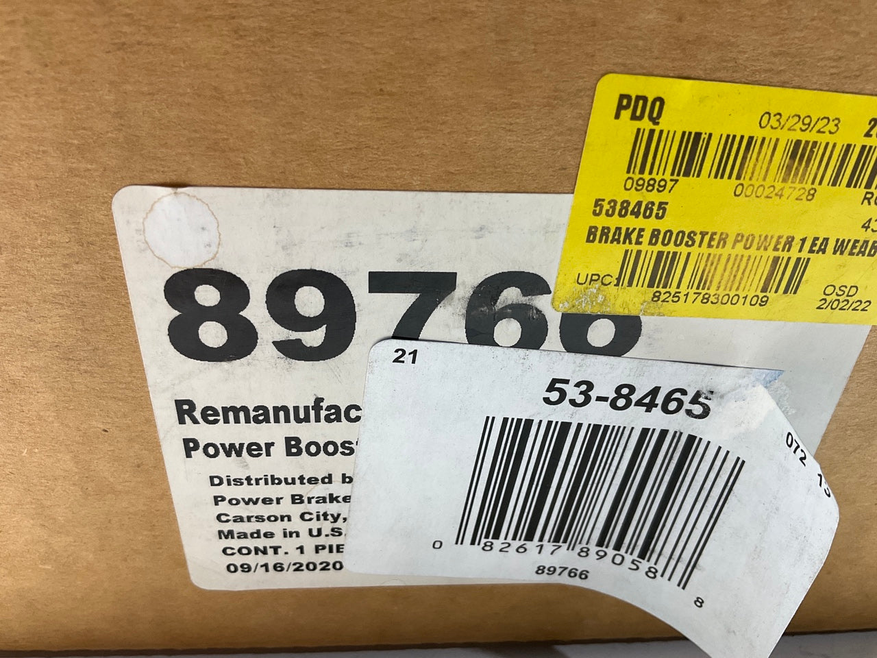 REMAN. Power Brake Exchange 89766 Brake Booster
