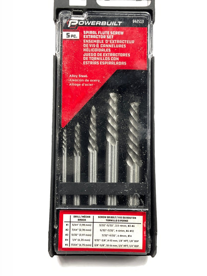 Powerbuilt 642513 5 Pc Spiral Flute Screw Extractor Set