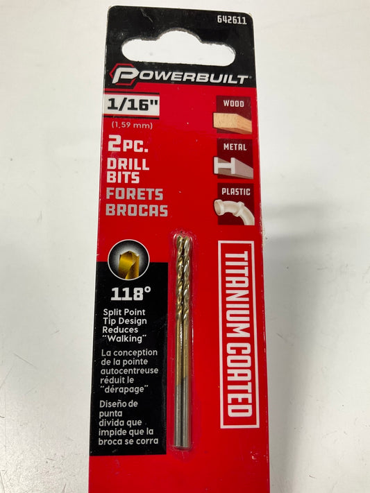 Powerbuilt 642611 1/16'' Titanium Coated Drill Bit - 2 Pack