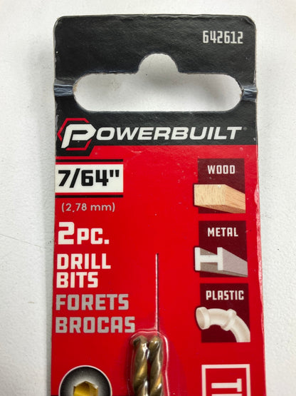 Powerbuilt 642612 7/64'' Titanium Coated Drill Bit - 2 Pack