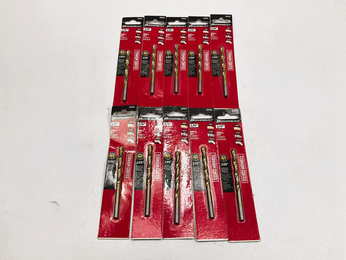 (10) Powerbuilt 642616 1/4'' Titanium Coated Drill Bits