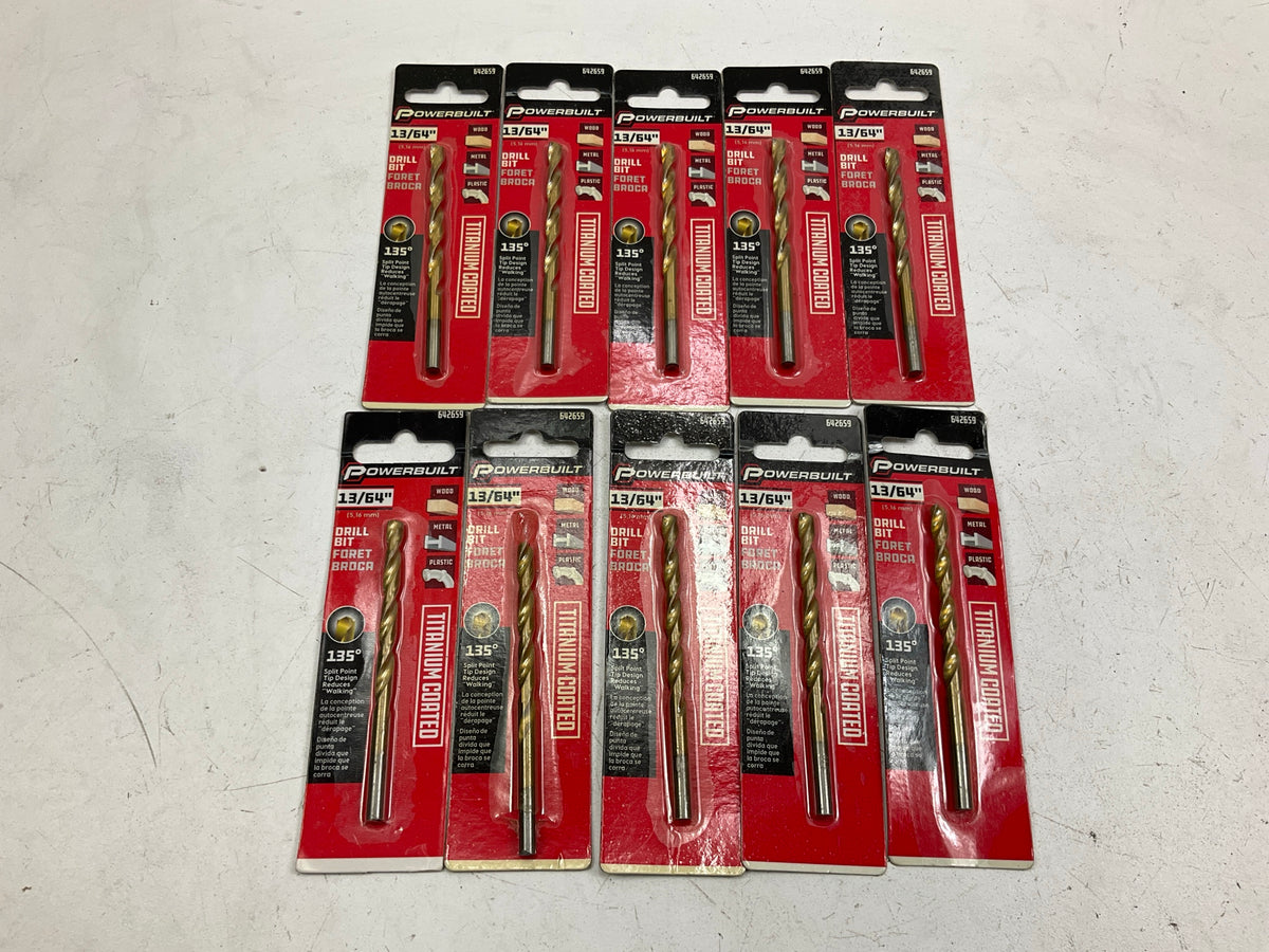 (10) Powerbuilt 642659 13/64'' Titanium Coated Drill Bits