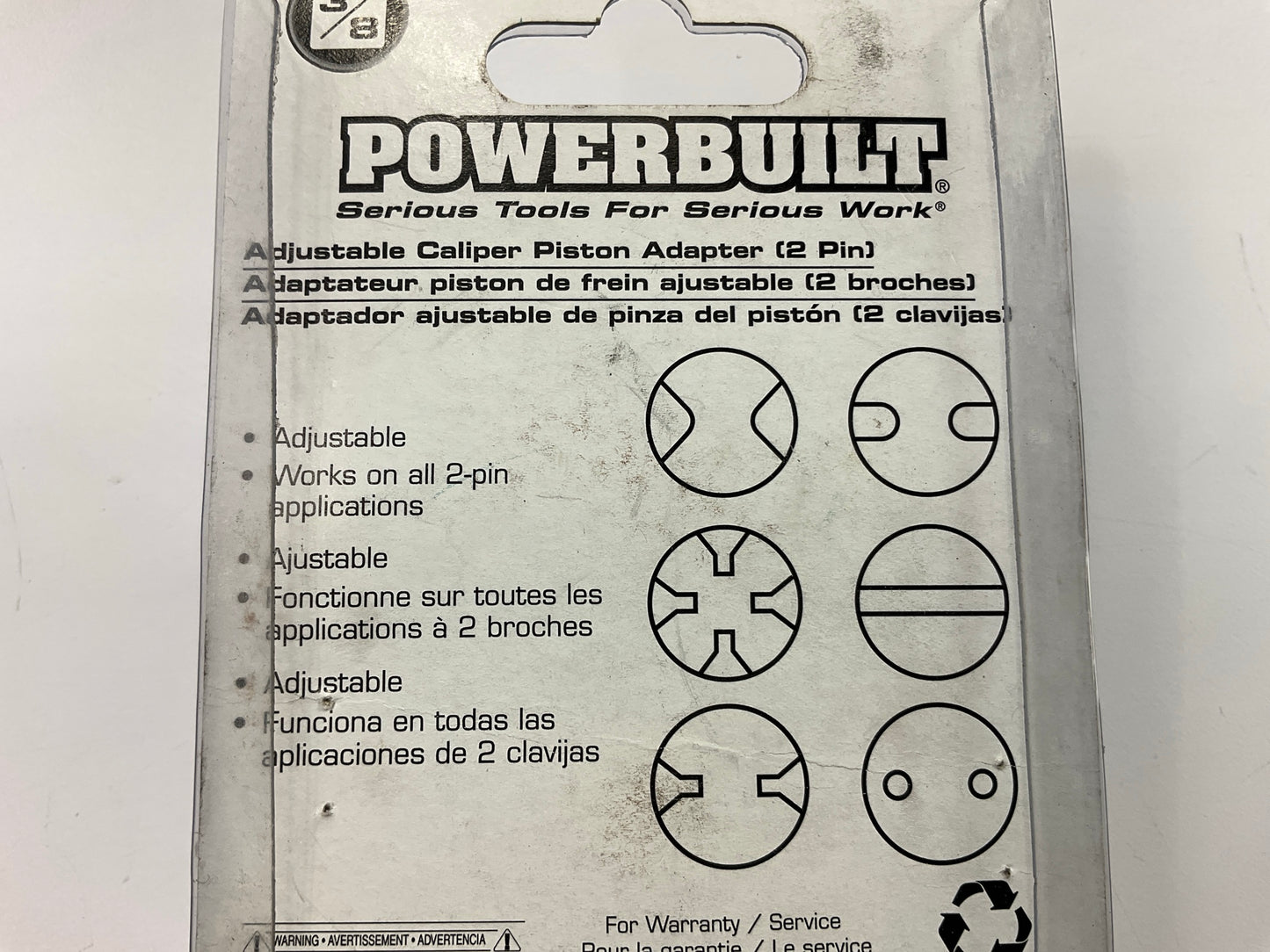Powerbuilt 648207 Universal 2 Pin Adjustable Disc Brake Pad Caliper Piston Tool