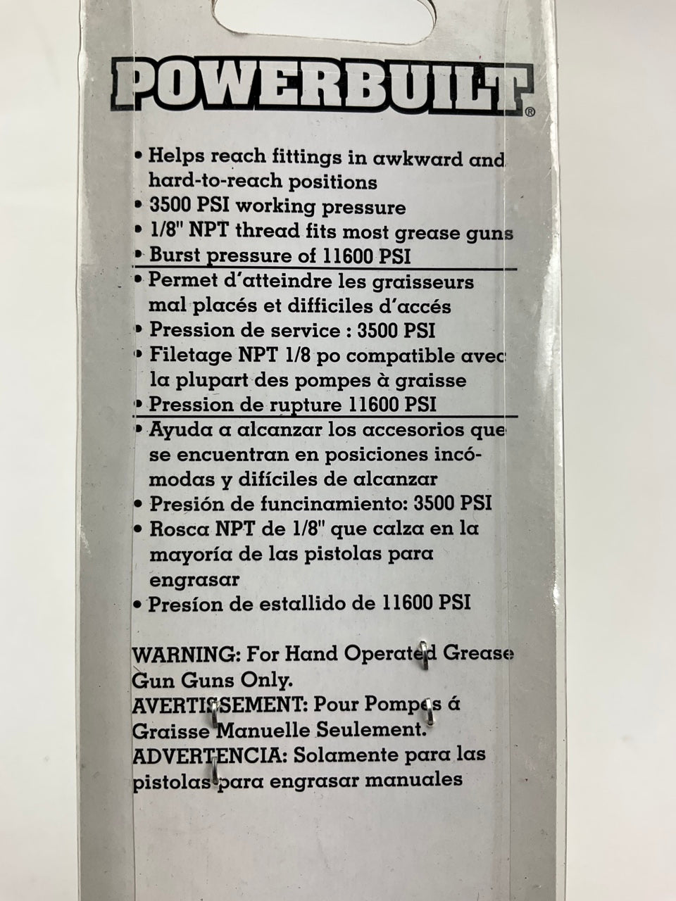 Powerbuilt 648757 12'' Flex Hose For Hand-operated Grease Guns