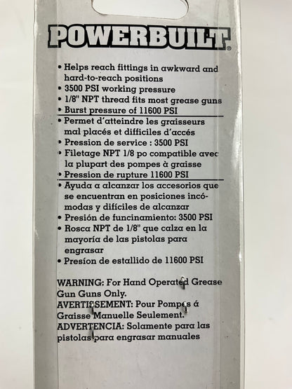 Powerbuilt 648757 12'' Flex Hose For Hand-operated Grease Guns