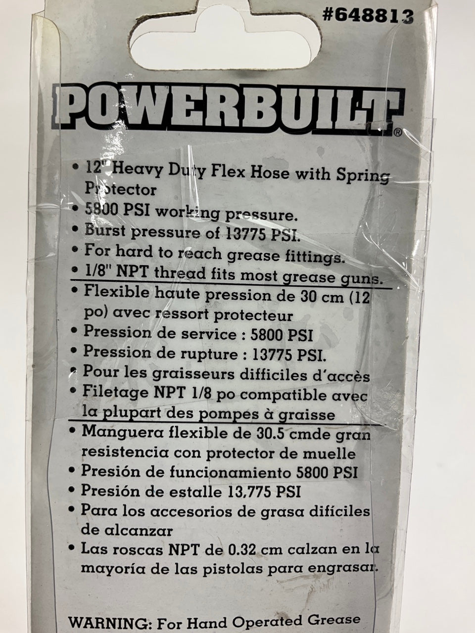 Powerbuilt 648813 12'' Heavy Duty Flex Hose For Grease Guns
