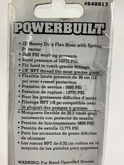 Powerbuilt 648813 12'' Heavy Duty Flex Hose For Grease Guns