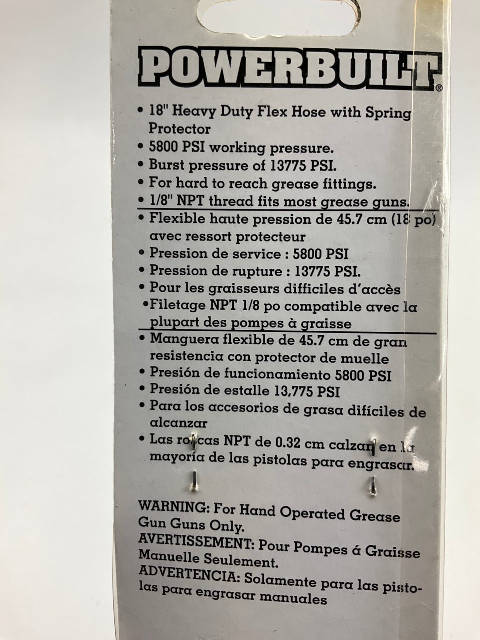 Powerbuilt 648814 18 In. Heavy-Duty Grease Gun Flex Hose With Spring Protector