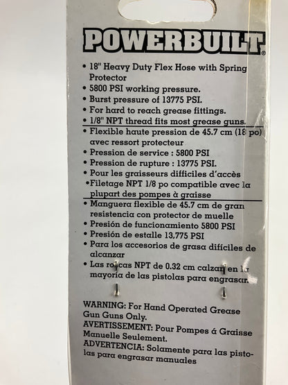 Powerbuilt 648814 18 In. Heavy-Duty Grease Gun Flex Hose With Spring Protector