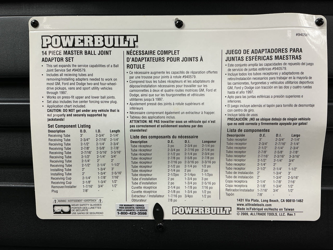 Powerbuilt 940581 Master Ball Joint Adapter Tool Set Remove & Install Ball Joint